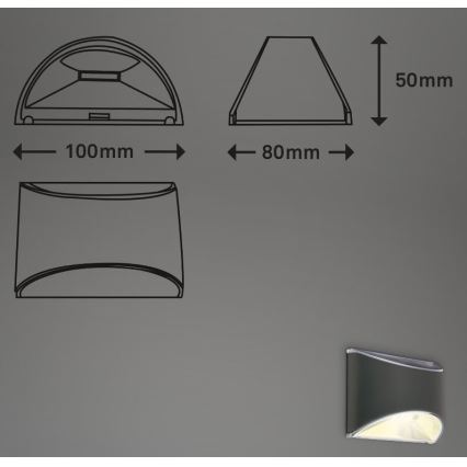 Briloner 3133015 - LED sieninis šviestuvas, įkraunamas saulės energija LED/2W/3,7V IP44 3000K