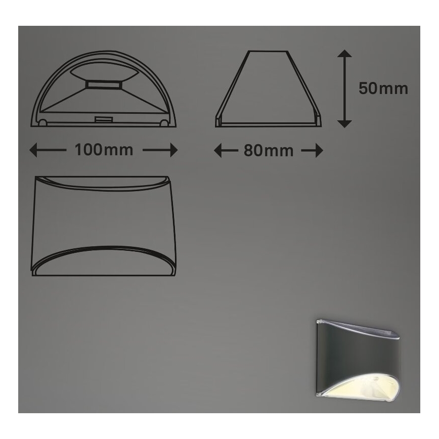 Briloner 3133015 - LED sieninis šviestuvas, įkraunamas saulės energija LED/2W/3,7V IP44 3000K