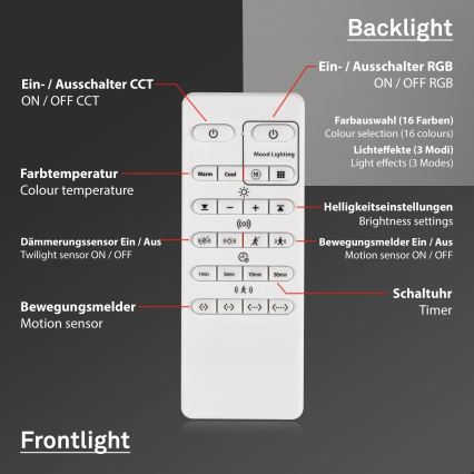 Briloner 3227-015 - LED RGB pritemdomas lubinis šviestuvas su jutikliu TALENA LED/24W/230V juoda + nuotolinio valdymo pultas