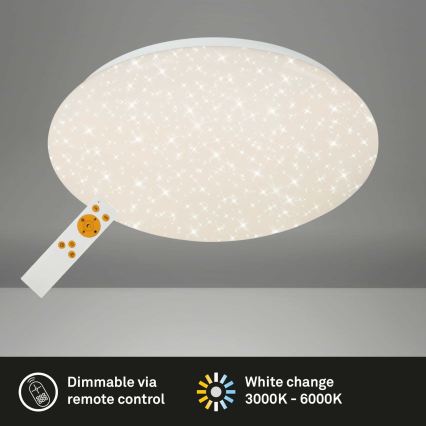 Briloner 3373-016 - Dimeriuojamas LED lubinis šviestuvas STARRY LED/15W/230V 3000-6500K skersmuo 28 cm balta + nuotolinis valdymas