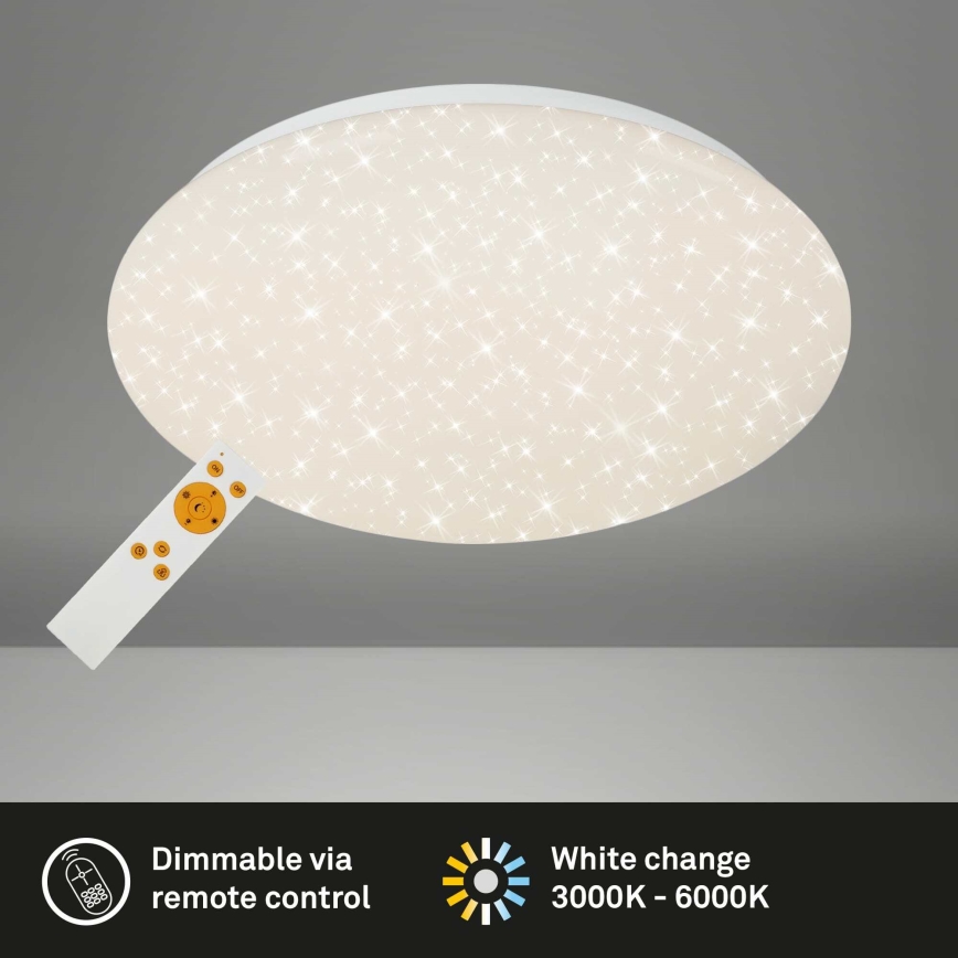 Briloner 3373-016 - Dimeriuojamas LED lubinis šviestuvas STARRY LED/15W/230V 3000-6500K skersmuo 28 cm balta + nuotolinis valdymas