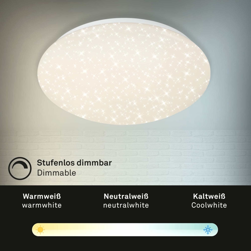 Briloner 3373-016 - Dimeriuojamas LED lubinis šviestuvas STARRY LED/15W/230V 3000-6500K skersmuo 28 cm balta + nuotolinis valdymas