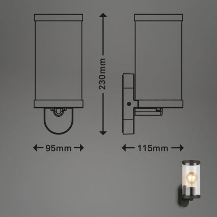 Briloner 3600-015 - Lauko sieninis šviestuvas KAIRO 1xE27/12W/230V IP44 juoda