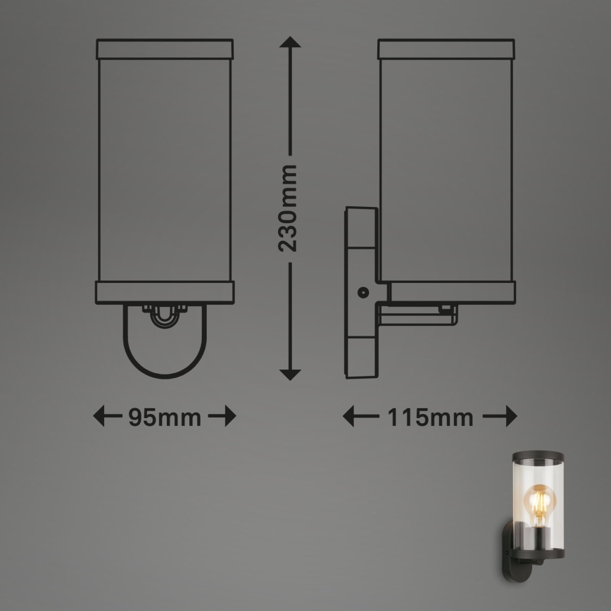 Briloner 3600-015 - Lauko sieninis šviestuvas KAIRO 1xE27/12W/230V IP44 juoda