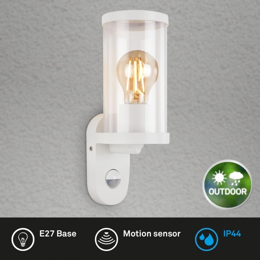 Briloner 3628-016 - Lauko sieninis šviestuvas su jutikliu KAIRO 1xE27/12W/230V IP44 balta