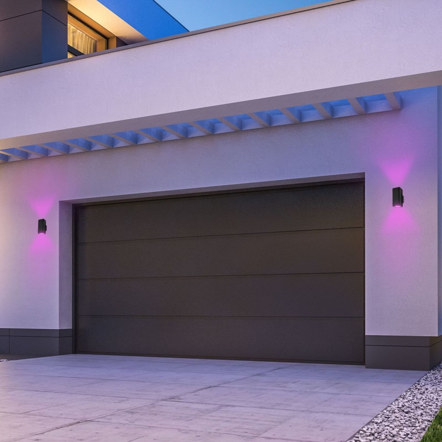 Briloner 3675-025 - LED RGBW Reguliuojamas lauko sieninis šviestuvas 2xLED/8,5W/230V 3000-6500K Wi-Fi Tuya IP44 juoda