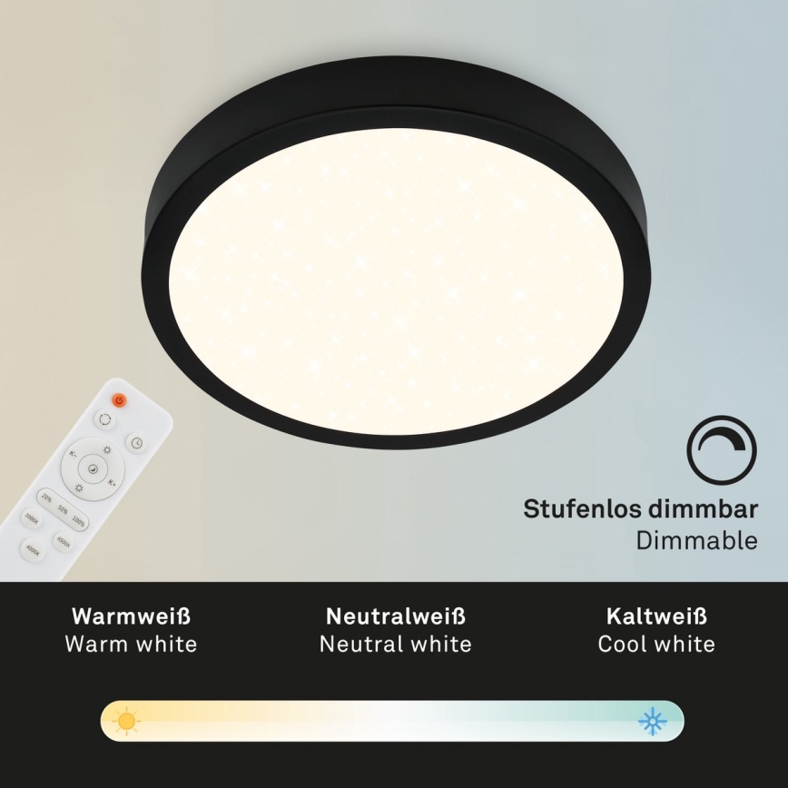 Briloner 3704-015 - LED Pritemdomas lubinis šviestuvas RUNA LED/22W/230V 2700-6500K juoda + nuotolinio valdymo pultas