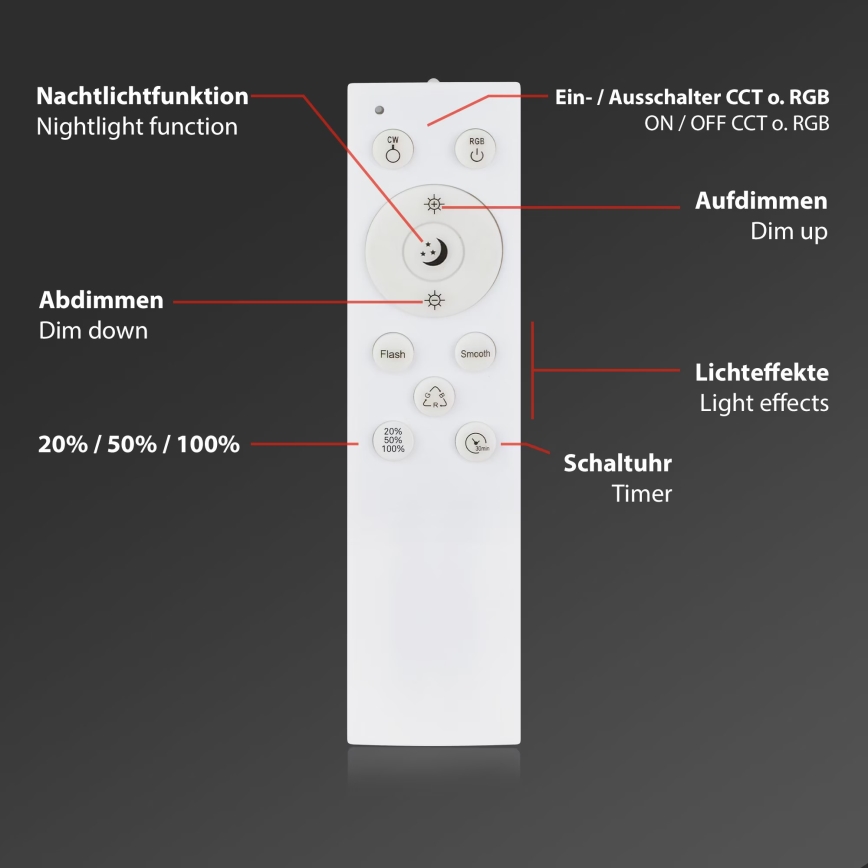 Briloner 3709-014 - LED RGBW Reguliuojamas lubinis šviestuvas LED/22W/230V 4000K diametras 38 cm sidabras + nuotolinio valdymo pultas