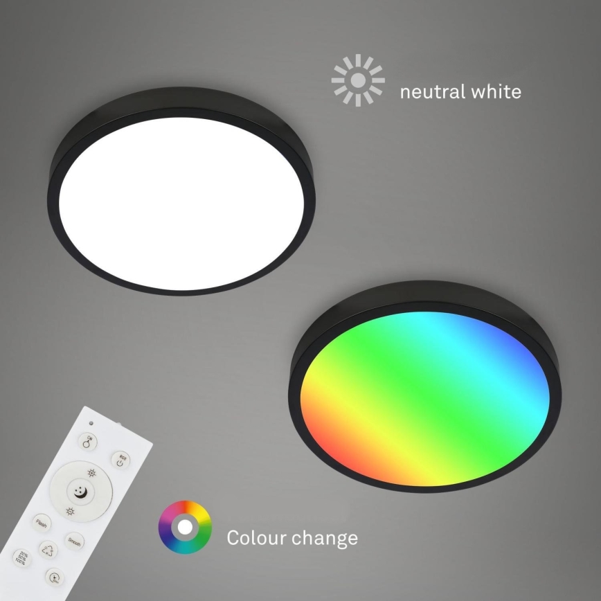 Briloner 3709-015 - LED RGBW Reguliuojamas lubinis šviestuvas LED/22W/230V 4000K diametras 38 cm juoda + nuotolinio valdymo pultas
