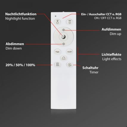Briloner 3709-015 - LED RGBW Reguliuojamas lubinis šviestuvas LED/22W/230V 4000K diametras 38 cm juoda + nuotolinio valdymo pultas