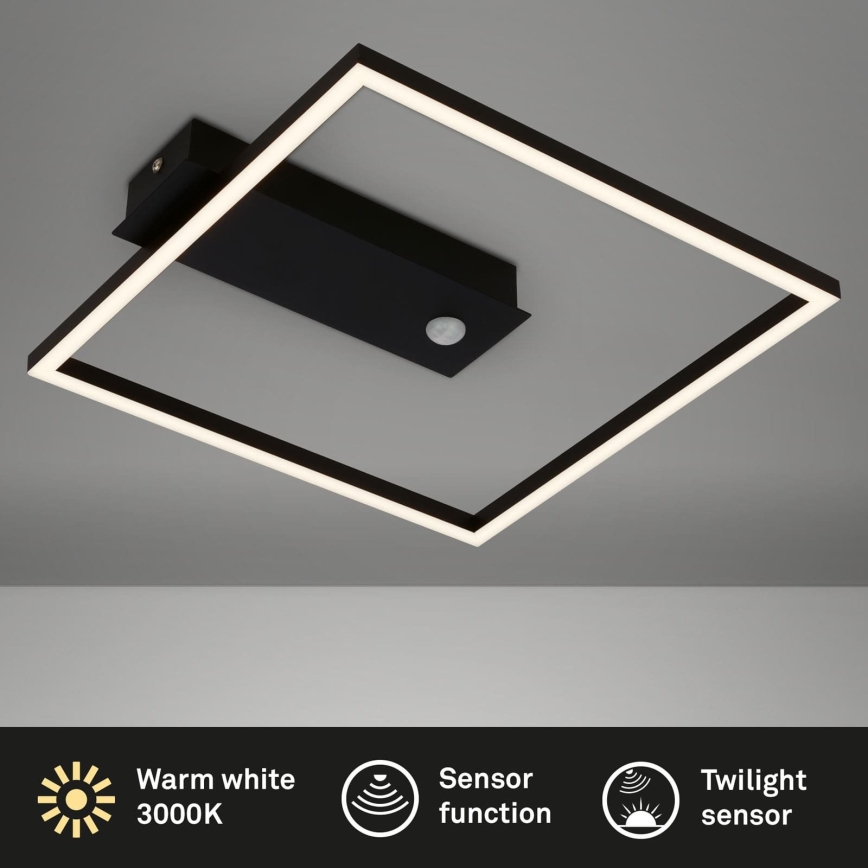 Briloner 3770-015 - LED lubų šviestuvas su judesio ir sutemų jutikliu FRAME LED/14W/230V 3000K 30x32 cm juodas