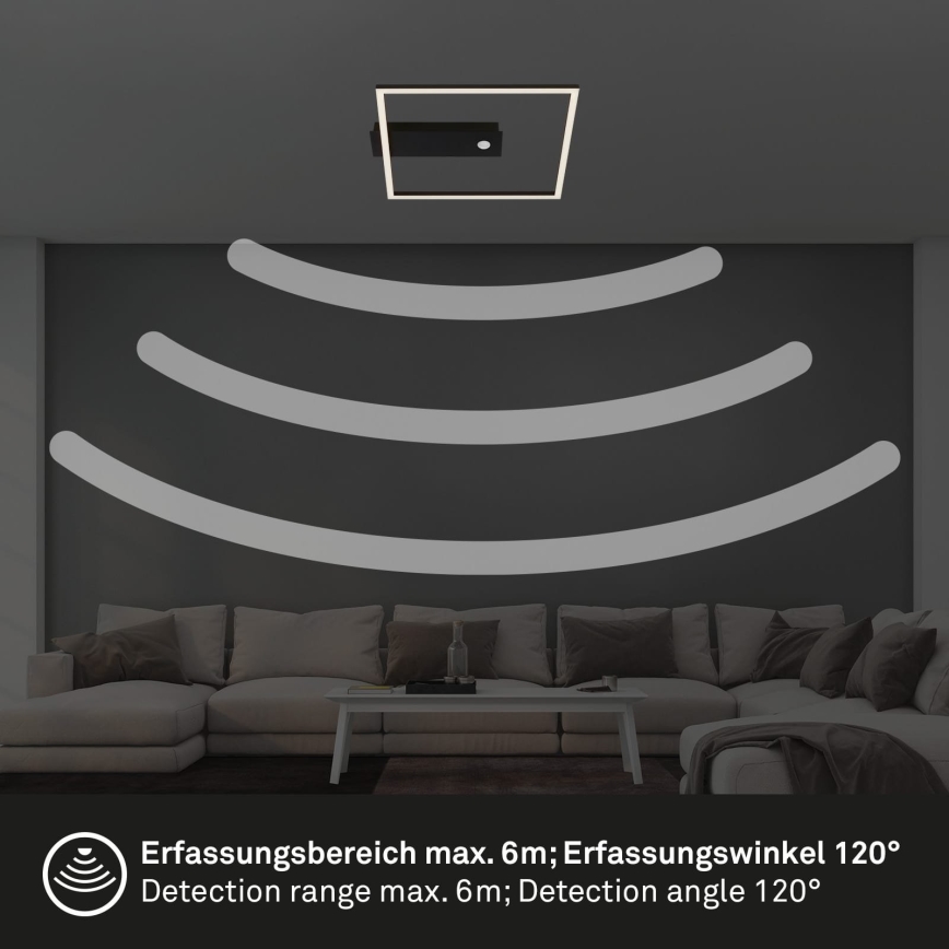 Briloner 3770-015 - LED lubų šviestuvas su judesio ir sutemų jutikliu FRAME LED/14W/230V 3000K 30x32 cm juodas
