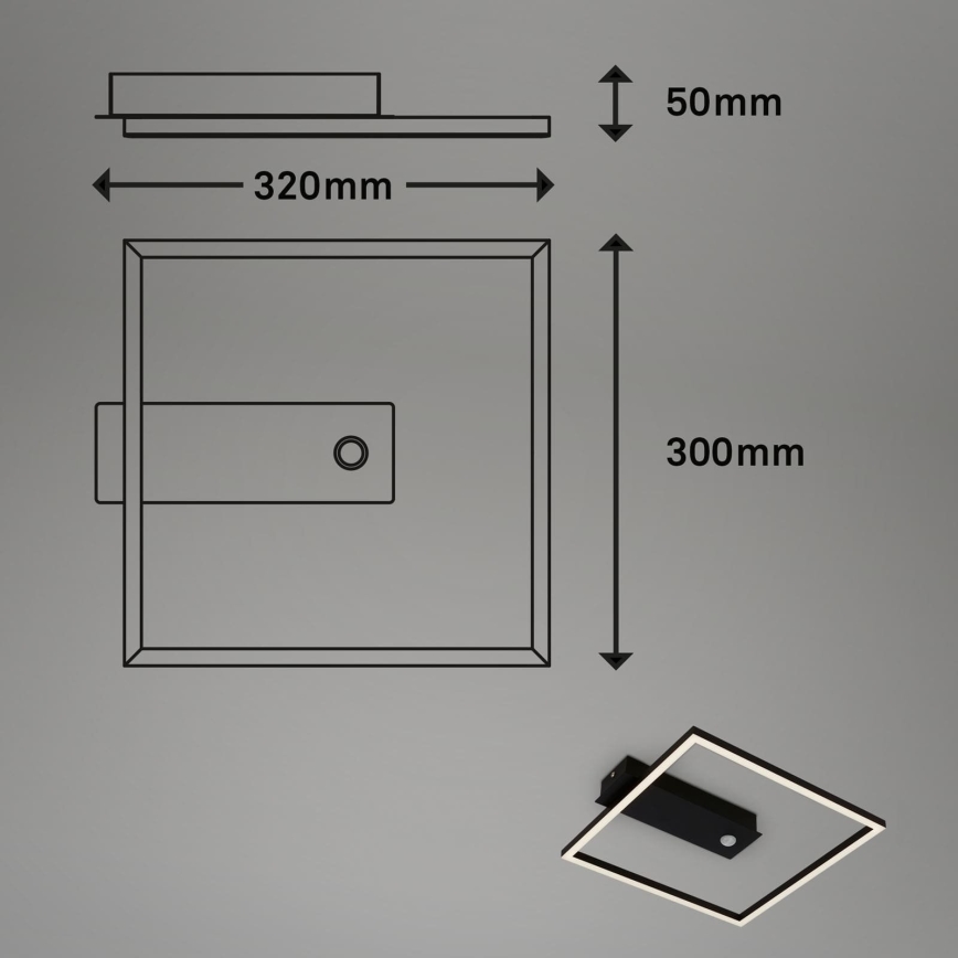Briloner 3770-015 - LED lubų šviestuvas su judesio ir sutemų jutikliu FRAME LED/14W/230V 3000K 30x32 cm juodas