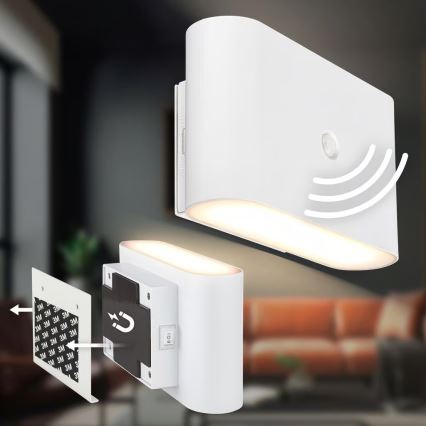 Briloner 3878016 - įkraunamas LED sieninis šviestuvas su judesio ir sutemos jutikliais CHAT LED/3W/5V 2000 mAh balta