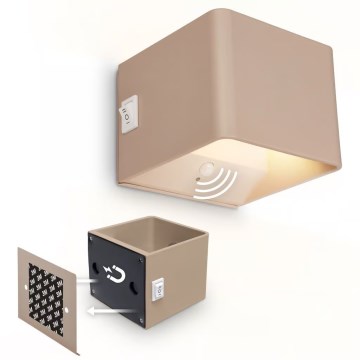 Briloner 3879011 - LED įkraunamas sieninis šviestuvas su judesio ir sutemų jutikliu BORRA LED/1,5W/5V 3600 mAh smėlio spalvos