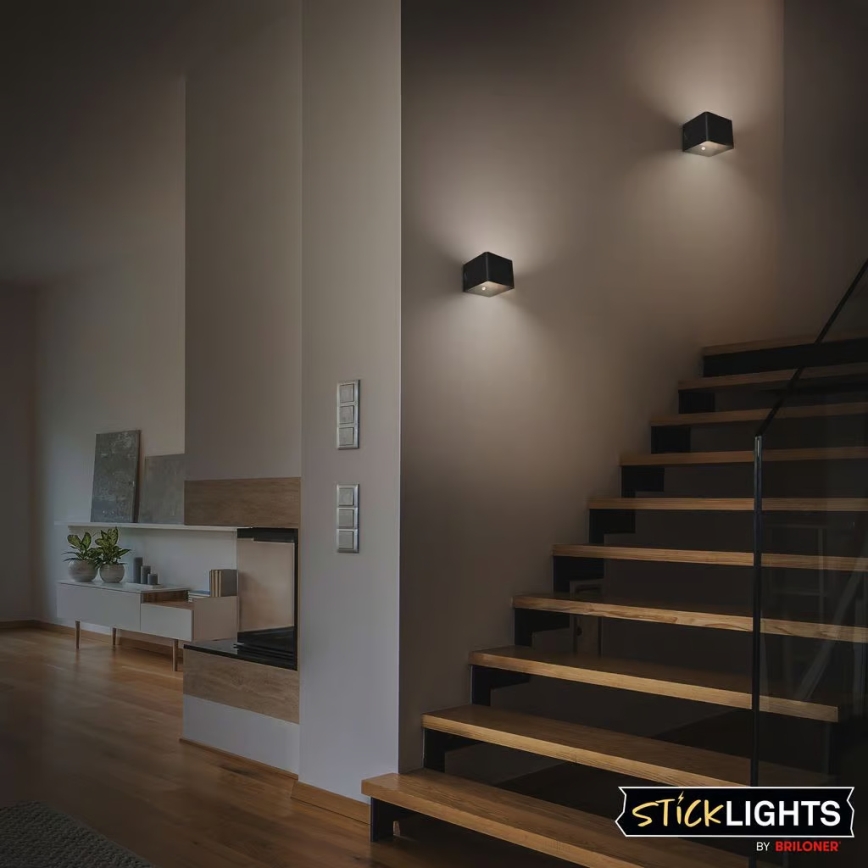 Briloner 3879015 - Įkraunamas LED sieninis šviestuvas su judesio ir sutemos jutikliu BORRA LED/1,5W/5V 3600 mAh juodas