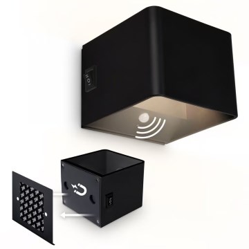 Briloner 3879015 - Įkraunamas LED sieninis šviestuvas su judesio ir sutemos jutikliu BORRA LED/1,5W/5V 3600 mAh juodas