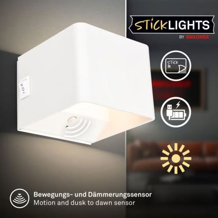 Briloner 3879016 - įkraunamas LED sieninis šviestuvas BORRA su jutikliu LED/1,5W/5V 3600 mAh baltas