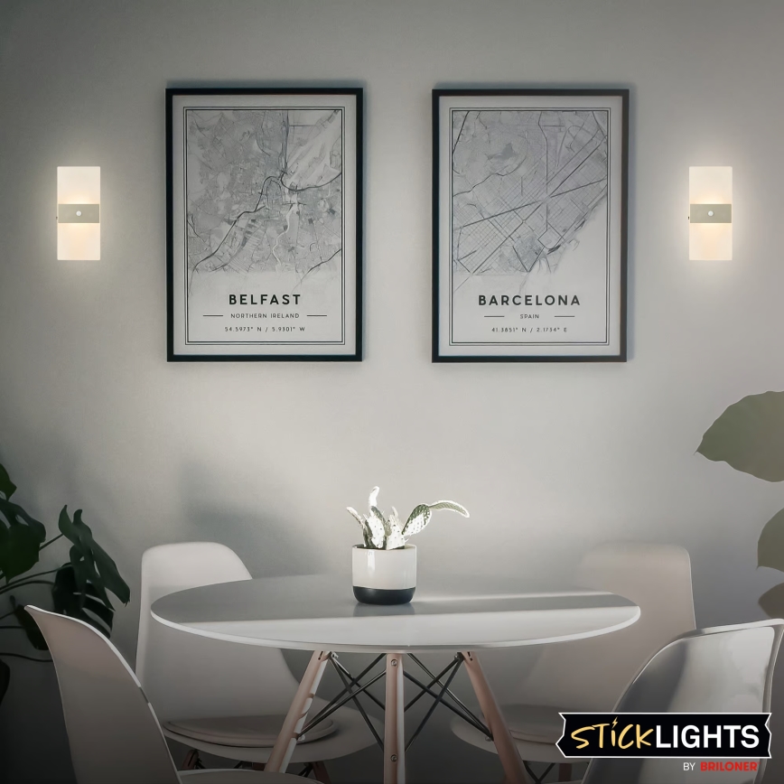 Briloner 3888012 - įkraunamas LED sieninis šviestuvas su judesio ir sutemos jutikliu AURA LED/2,5W/5V 1800 mAh matinis chromas