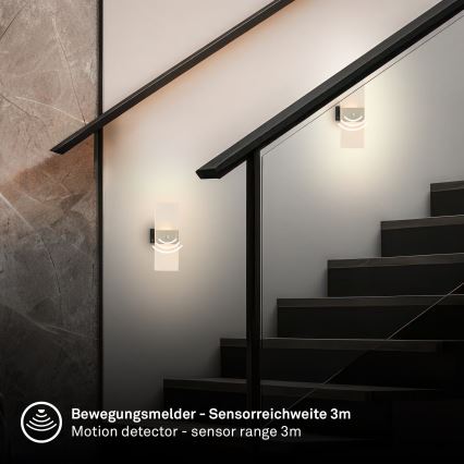 Briloner 3888012 - įkraunamas LED sieninis šviestuvas su judesio ir sutemos jutikliu AURA LED/2,5W/5V 1800 mAh matinis chromas