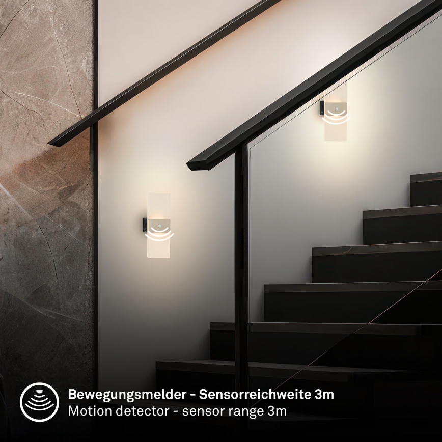 Briloner 3888012 - įkraunamas LED sieninis šviestuvas su judesio ir sutemos jutikliu AURA LED/2,5W/5V 1800 mAh matinis chromas