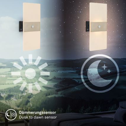 Briloner 3888012 - įkraunamas LED sieninis šviestuvas su judesio ir sutemos jutikliu AURA LED/2,5W/5V 1800 mAh matinis chromas