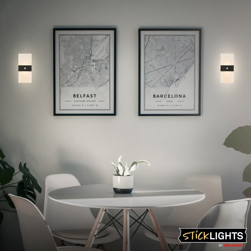 Briloner 3888015 - Įkraunamas sieninis LED šviestuvas AURA su judesio ir sutemos jutikliu, LED/2,5W/5V 1800 mAh, juodas