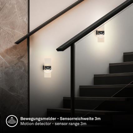 Briloner 3888015 - Įkraunamas sieninis LED šviestuvas AURA su judesio ir sutemos jutikliu, LED/2,5W/5V 1800 mAh, juodas