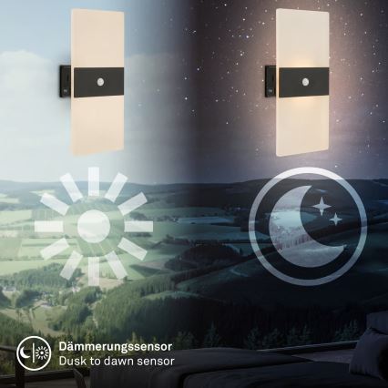 Briloner 3888015 - Įkraunamas sieninis LED šviestuvas AURA su judesio ir sutemos jutikliu, LED/2,5W/5V 1800 mAh, juodas