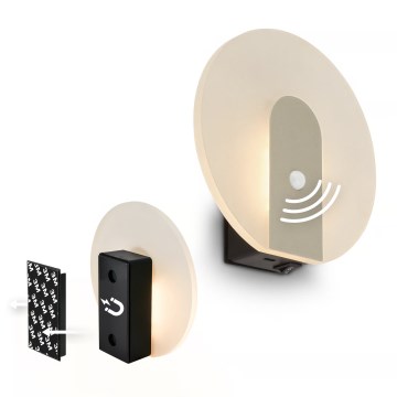 Briloner 3889012 - įkraunamas LED sieninis šviestuvas TARO su judesio ir sutemos jutikliu, LED/2,5W/5V, 1800 mAh, matinio chromo apdaila