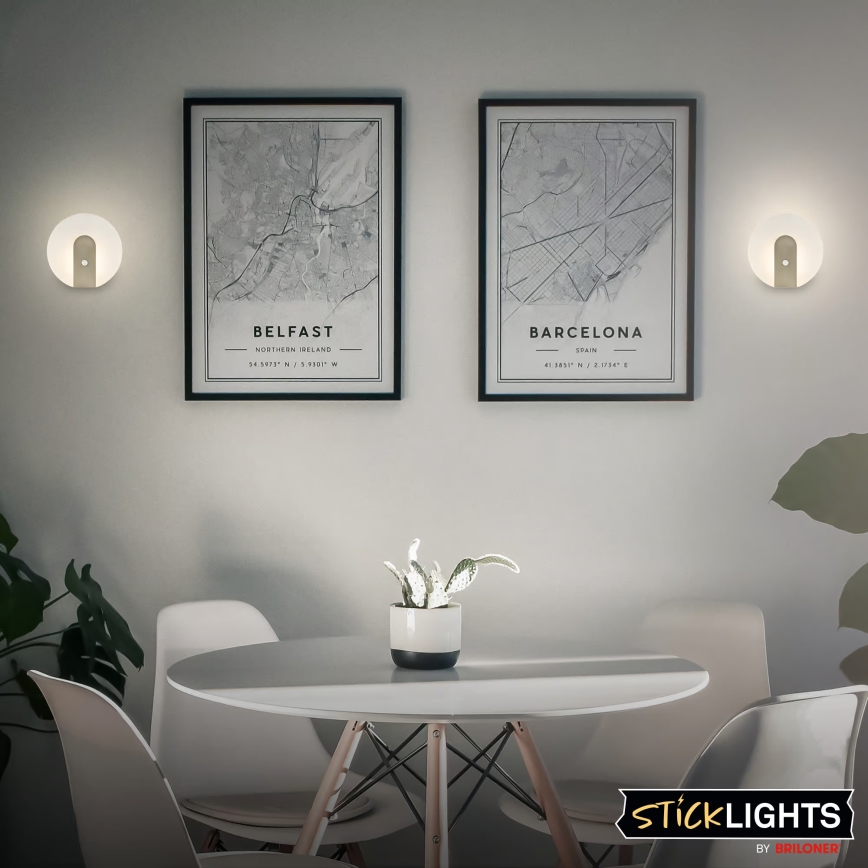 Briloner 3889012 - įkraunamas LED sieninis šviestuvas TARO su judesio ir sutemos jutikliu, LED/2,5W/5V, 1800 mAh, matinio chromo apdaila