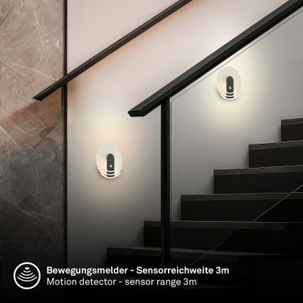Briloner 3889015 - Įkraunamas LED sieninis šviestuvas su judesio ir sutemų jutikliu TARO LED/2,5W/5V 1800 mAh juodas