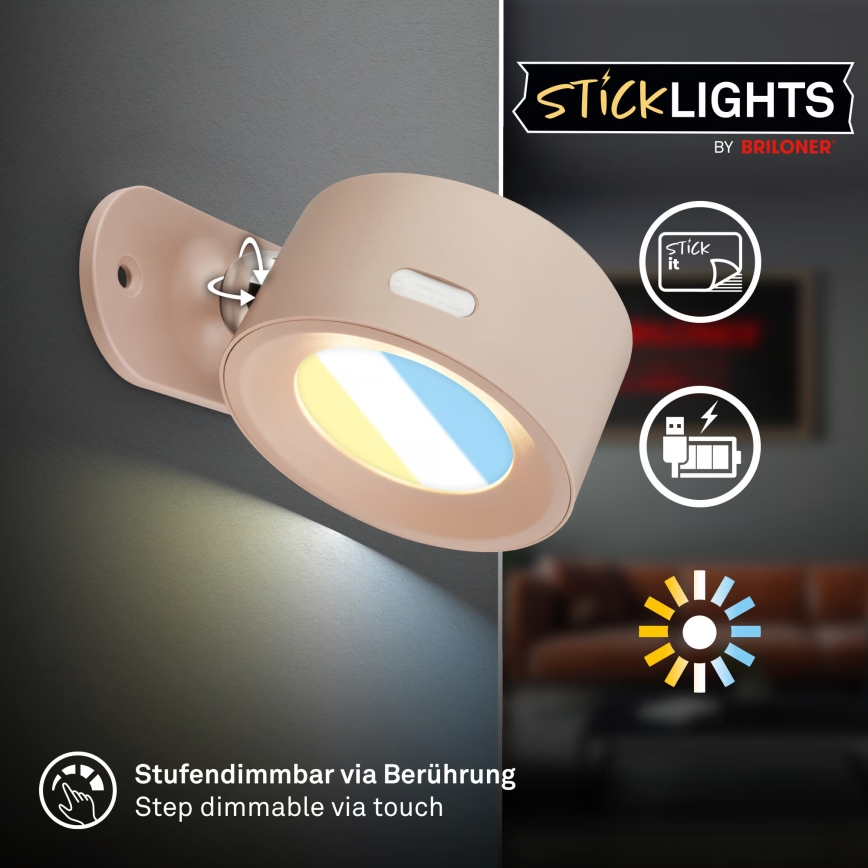 Briloner 3896011 - LED reguliuojamo ryškumo įkraunamas sieninis šviestuvas TARI LED/1,6W/5V 1500 mAh smėlio spalvos