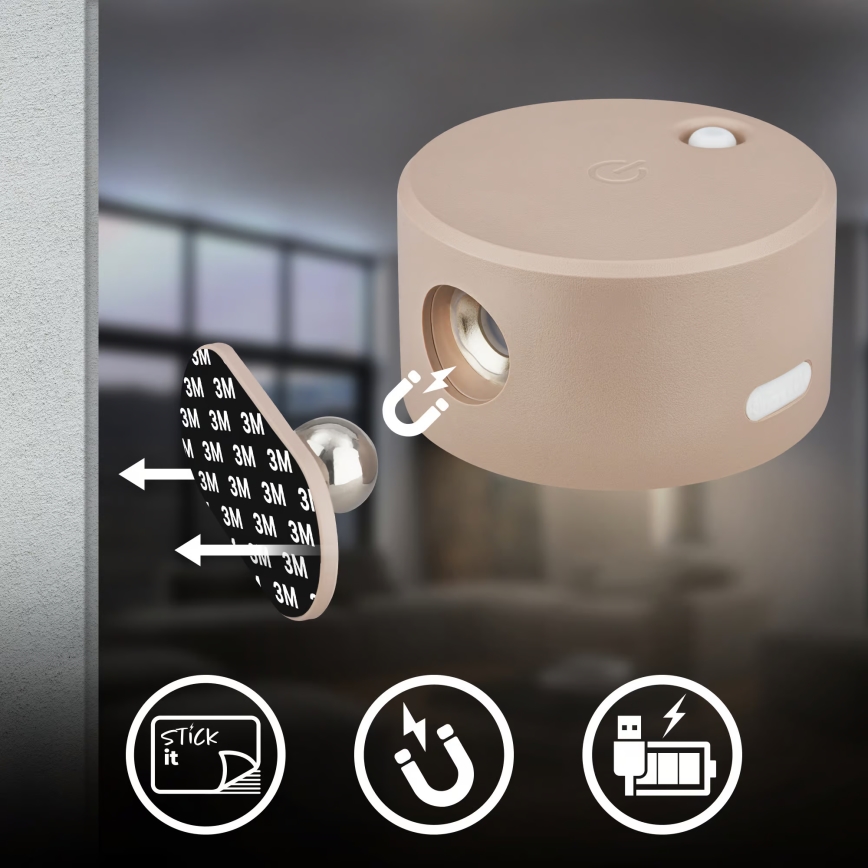 Briloner 3896011 - LED reguliuojamo ryškumo įkraunamas sieninis šviestuvas TARI LED/1,6W/5V 1500 mAh smėlio spalvos