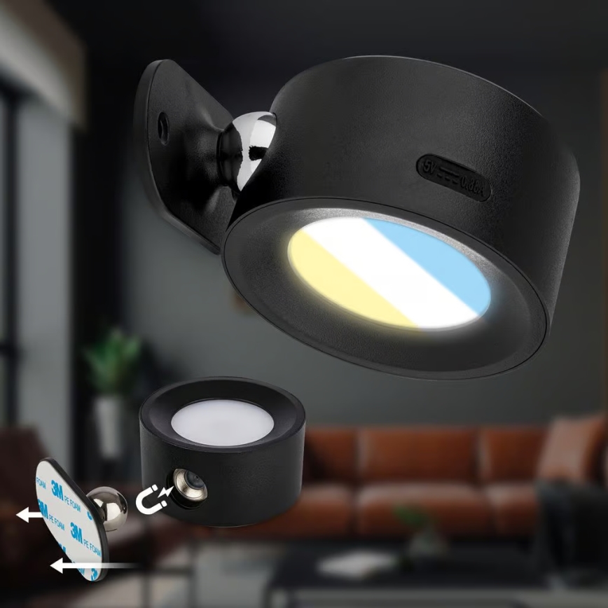 Briloner 3896015 - LED dimeriuojamas įkraunamas sieninis šviestuvas TARI LED/1,6W/5V 1500 mAh juodas