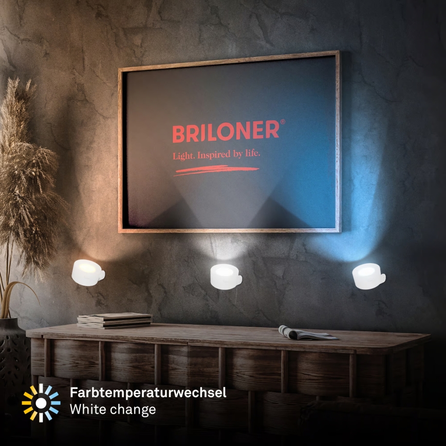 Briloner 3896016 - reguliuojamo ryškumo LED įkraunamas sieninis šviestuvas TARI LED/1,6W/5V 1500 mAh baltas