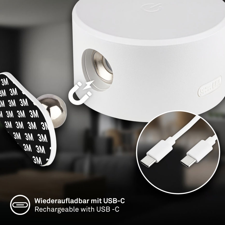 Briloner 3896016 - LED dimeriuojamas įkraunamas sieninis šviestuvas TARI LED/1,6W/5V 1500 mAh balta