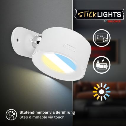 Briloner 3896016 - LED dimeriuojamas įkraunamas sieninis šviestuvas TARI LED/1,6W/5V 1500 mAh balta