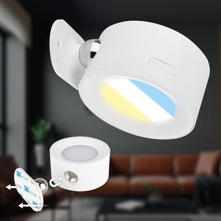 Briloner 3896016 - LED dimeriuojamas įkraunamas sieninis šviestuvas TARI LED/1,6W/5V 1500 mAh balta