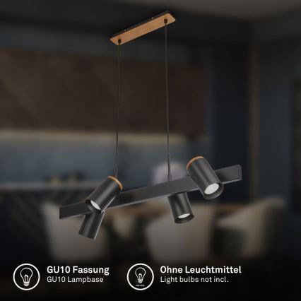 Briloner 4059045 - Pakabinamas šviestuvas ERA ant laido 4xGU10/10W/230V juodas
