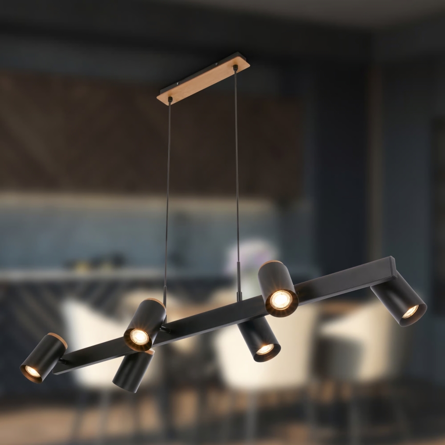 Briloner 4059065 - Pakabinamas šviestuvas su laidu ERA 6xGU10/10W/230V juodas