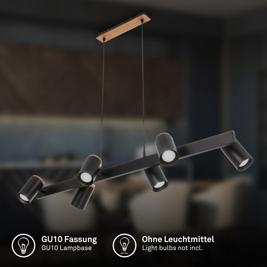 Briloner 4059065 - Pakabinamas šviestuvas su laidu ERA 6xGU10/10W/230V juodas