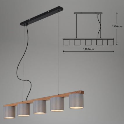 Briloner 4075-054 - Pakabinama liustra RHON ant laido 5xE14/25W/230V