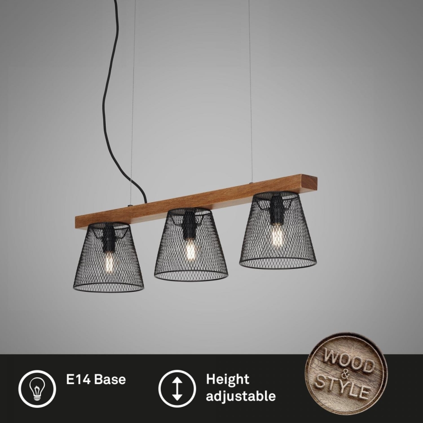 Briloner 4077-035 - Pakabinamas sietynas WOOD & STYLE 3xE14/25W/230V kaučiukas