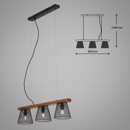 Briloner 4077-035 - Pakabinamas sietynas WOOD & STYLE 3xE14/25W/230V kaučiukas