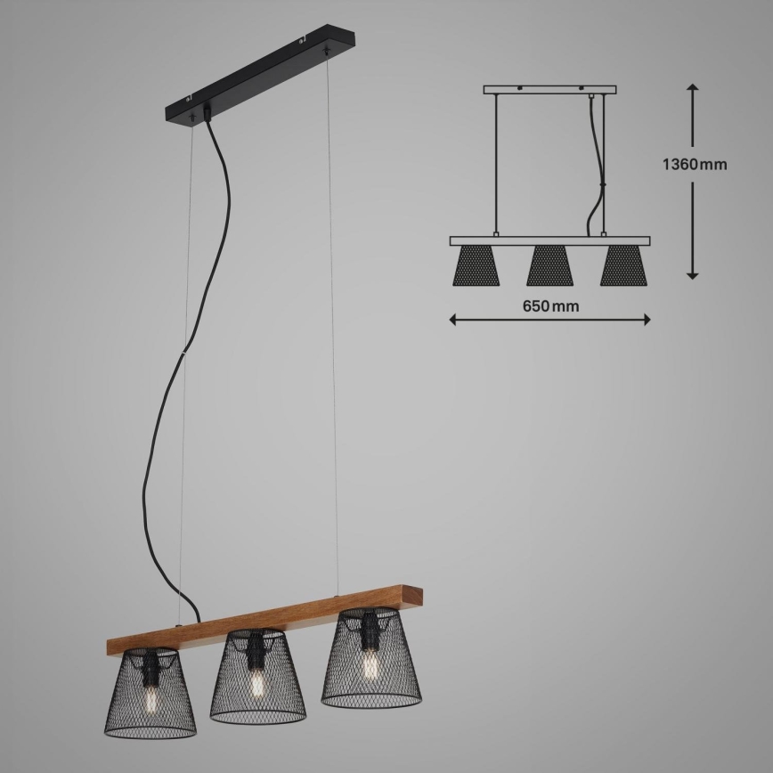Briloner 4077-035 - Pakabinamas sietynas WOOD & STYLE 3xE14/25W/230V kaučiukas