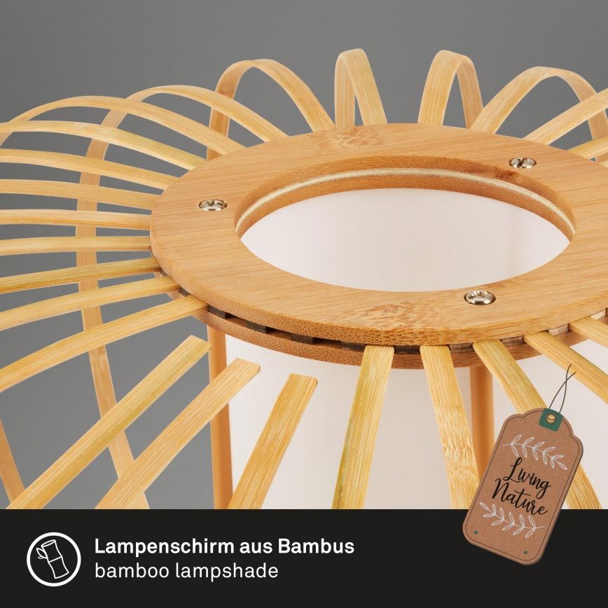 Briloner 4759011 - Pakabinamas šviestuvas ant laido 1xE27/10W/230V juodas/bambukas