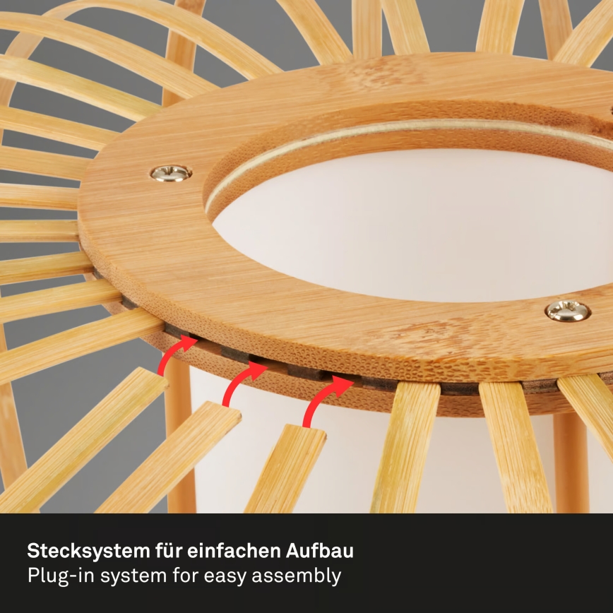 Briloner 4759031 - Pakabinamas šviestuvas ant laido 3xE27/10W/230V juodas/bambukas