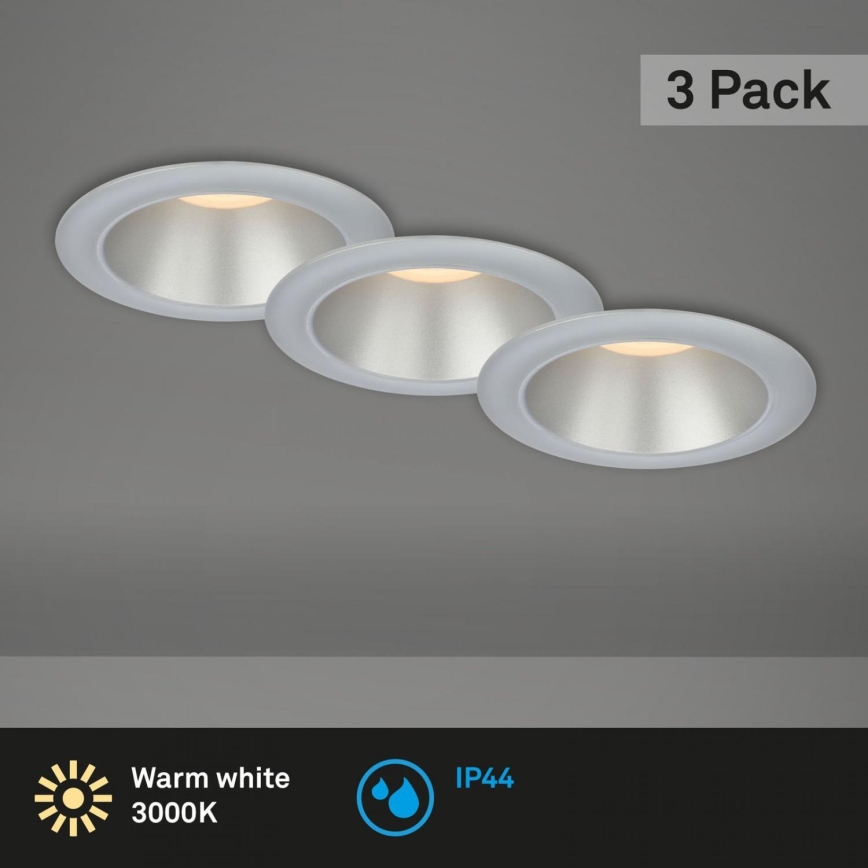 Briloner 7041-034 - KOMPLEKTAS 3x LED įleidžiamas lubinis vonios šviestuvas LED/4,9W/230V IP44 sidabras