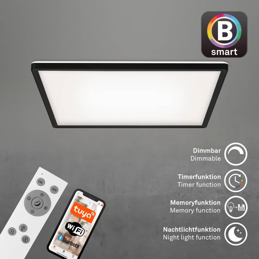 Briloner 7060-015 - Reguliuojamas paviršinis SLIM LED panelis LED/22W/230V 2700–6500K 42×42 cm, juodos spalvos, Wi‑Fi Tuya + nuotolinis valdymo pultas